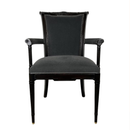 Neoclassical Upholstered Arm Chair Nailhead Trim Carved Wood Gray Velvet