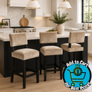 Cream Velvet Upholstered Bar Stool Black Wood Counter Height Chair 28" Seat Set of 3
