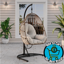 Mainstays Steel Outdoor Hanging Egg Chair with Stand and Cushion, Beige