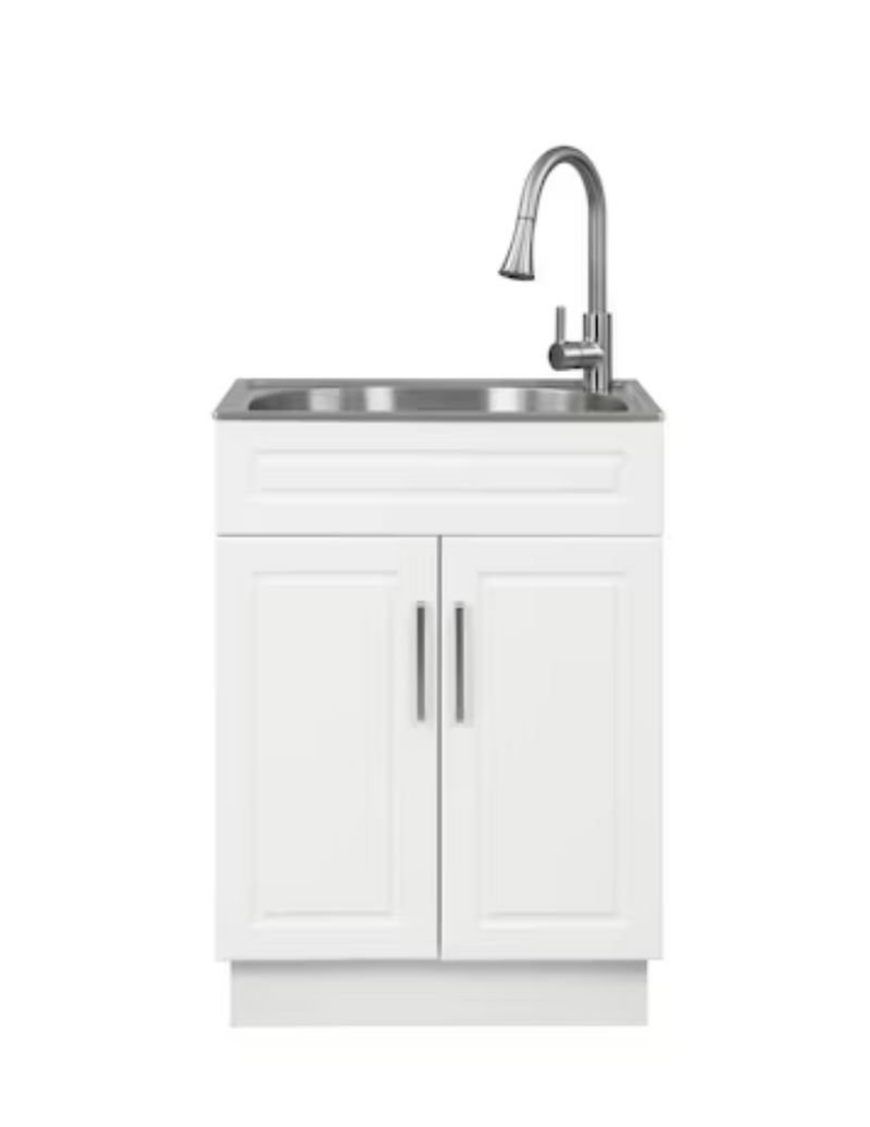 Style Selections 21.4-in x 24.1-in 1-Basin White Freestanding Utility Tub with Drain with Faucet