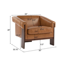 Brown Faux Leather Mid-Century Modern Accent Armchair – Wood Frame