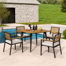 5-Piece Acacia Wood Outdoor Patio Dining Set with Table & 4 Cushioned Chairs