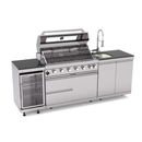 43-Inch 6-Burner 85000 BTU Gas Grill Island - Outdoor Kitchen w/ Compact Fridge, Granite Countertops & Storage Cabinets,Silver
