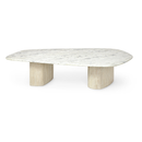 Palecek Caleb Modern Classic White Marble Grey Hardwood Coffee Table - Short