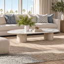 Palecek Caleb Modern Classic White Marble Grey Hardwood Coffee Table - Short