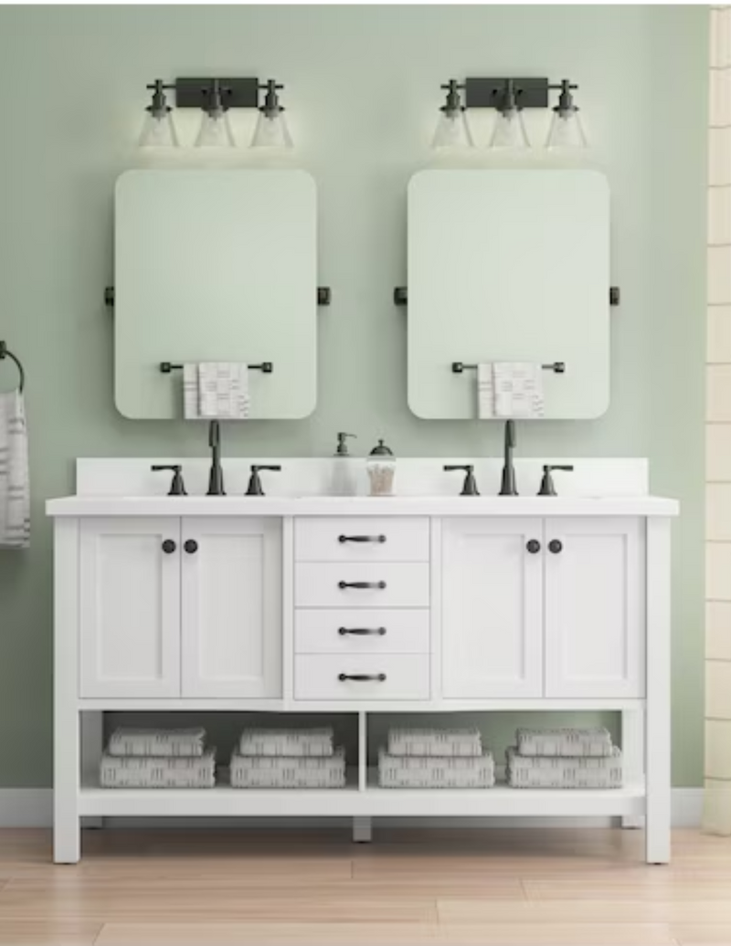 allen + roth Kingscote 60-in White Undermount Double Sink Bathroom Vanity with White Engineered Stone Top