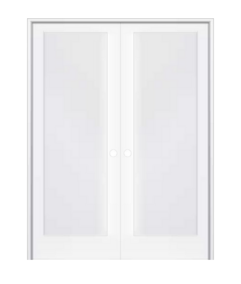 JUJUBON 56 in. x 80 in. White 2-Lite Frosted Glass Double Prehung Interior French Door with T-Astragal