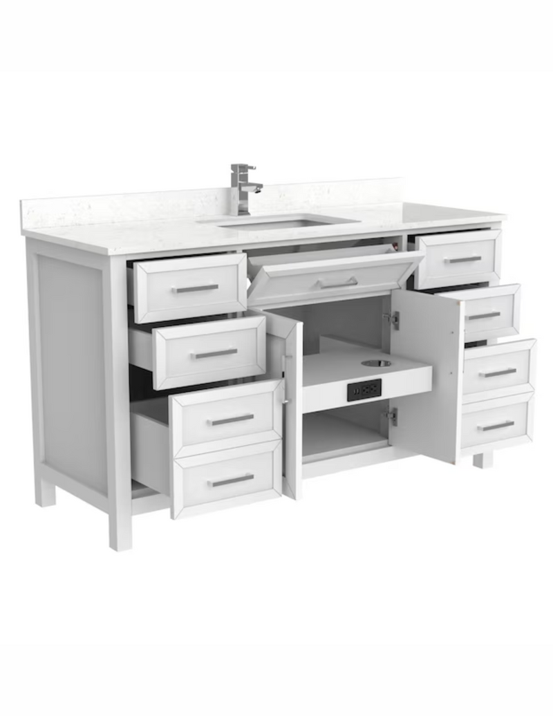 Spa Bathe Terrance 60-in White Undermount Single Sink Bathroom Vanity with White with Gray Veins Engineered Stone Top