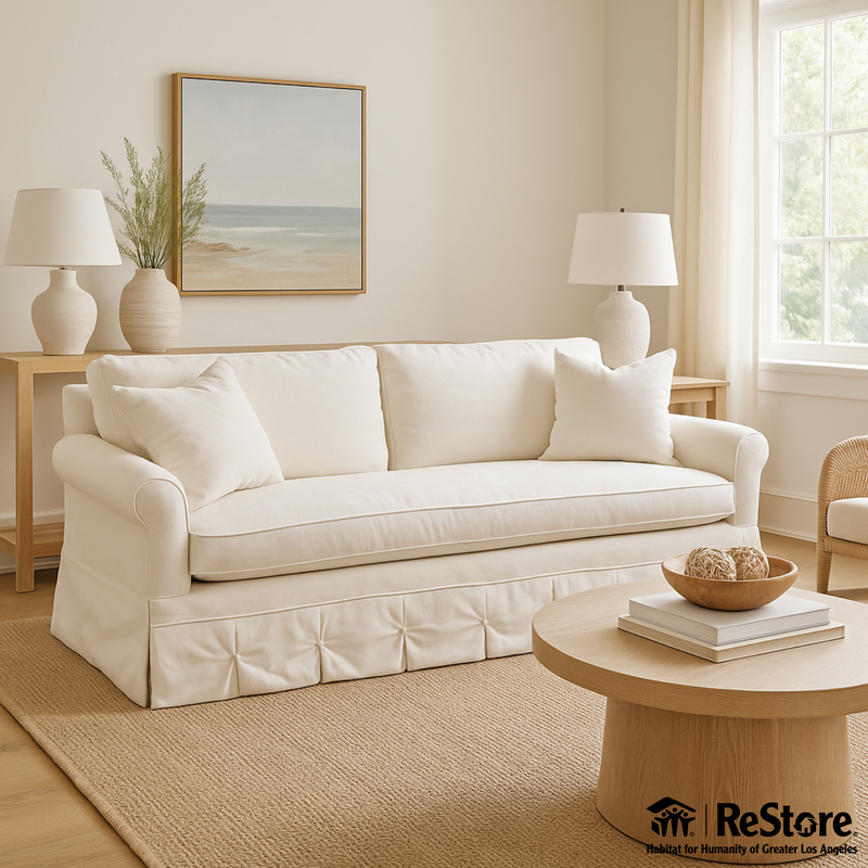 White Custom Tufted Sofa 90”