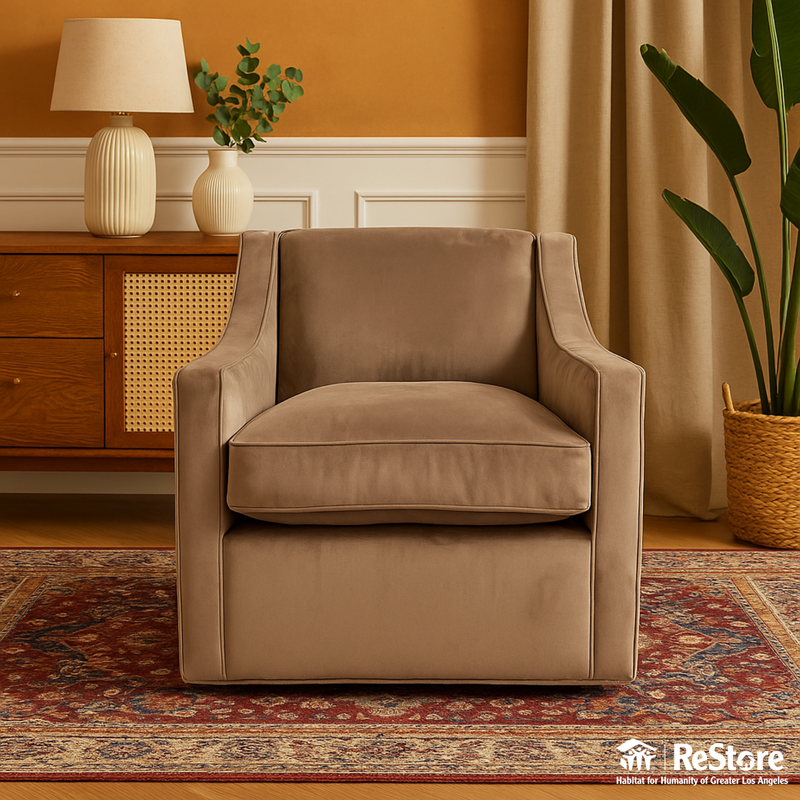 Custom Suede Gray Swivel Arm Chair