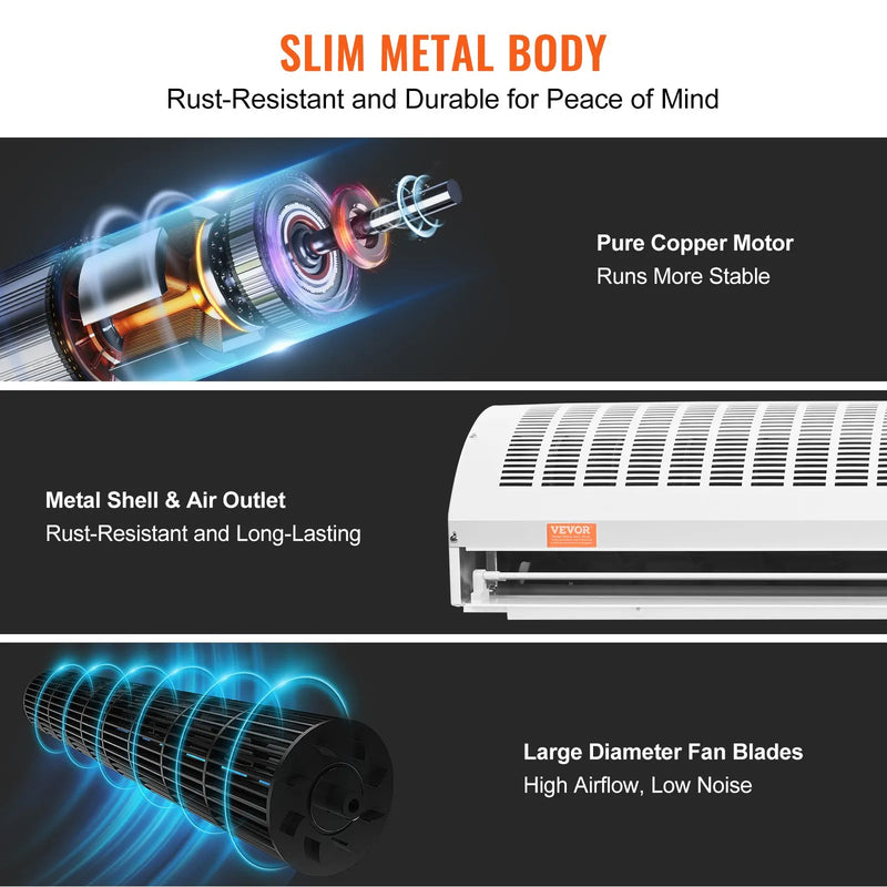 VEVOR 60" Commercial Indoor Air Curtain Super Power 2 Speeds 2100CFM, Wall Mounted