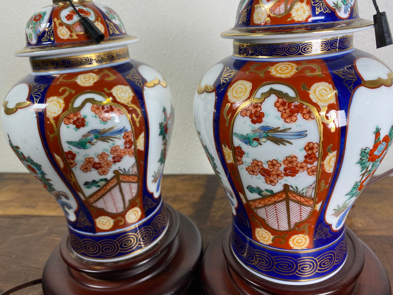 Set of 2 Vintage Japanese Ceramic Table Lamps - No Shades