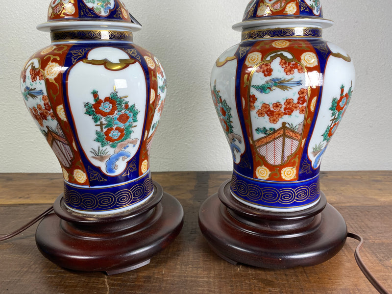 Set of 2 Vintage Japanese Ceramic Table Lamps - No Shades