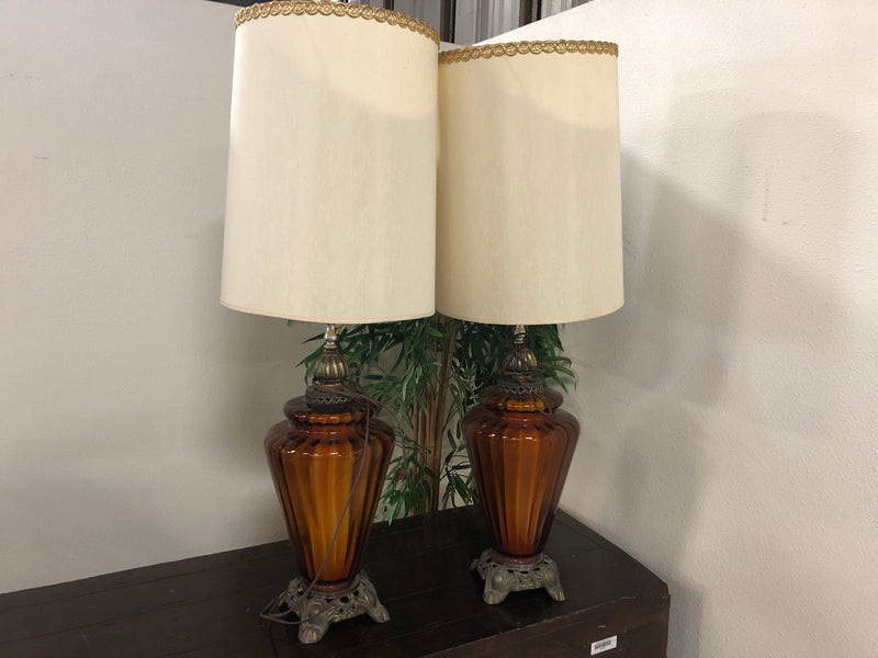 Tall Amber Glass Table Lamps