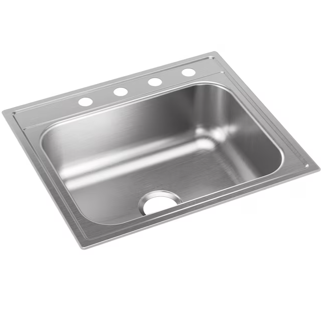 Elkay Drop-In 25-in x 22-in Satin Stainless Steel Single Bowl 4-Hole Kitchen Sink